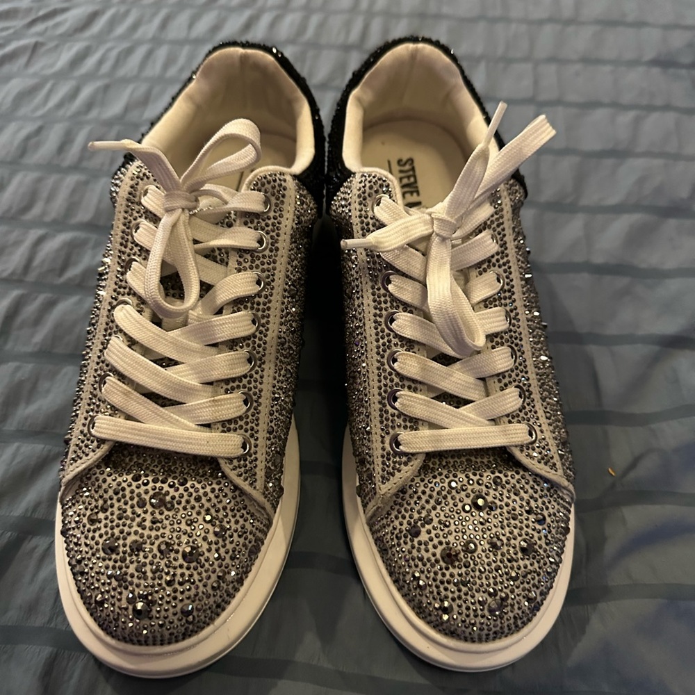 Steve Madden Black and Silver Embellished Sneakers Bling